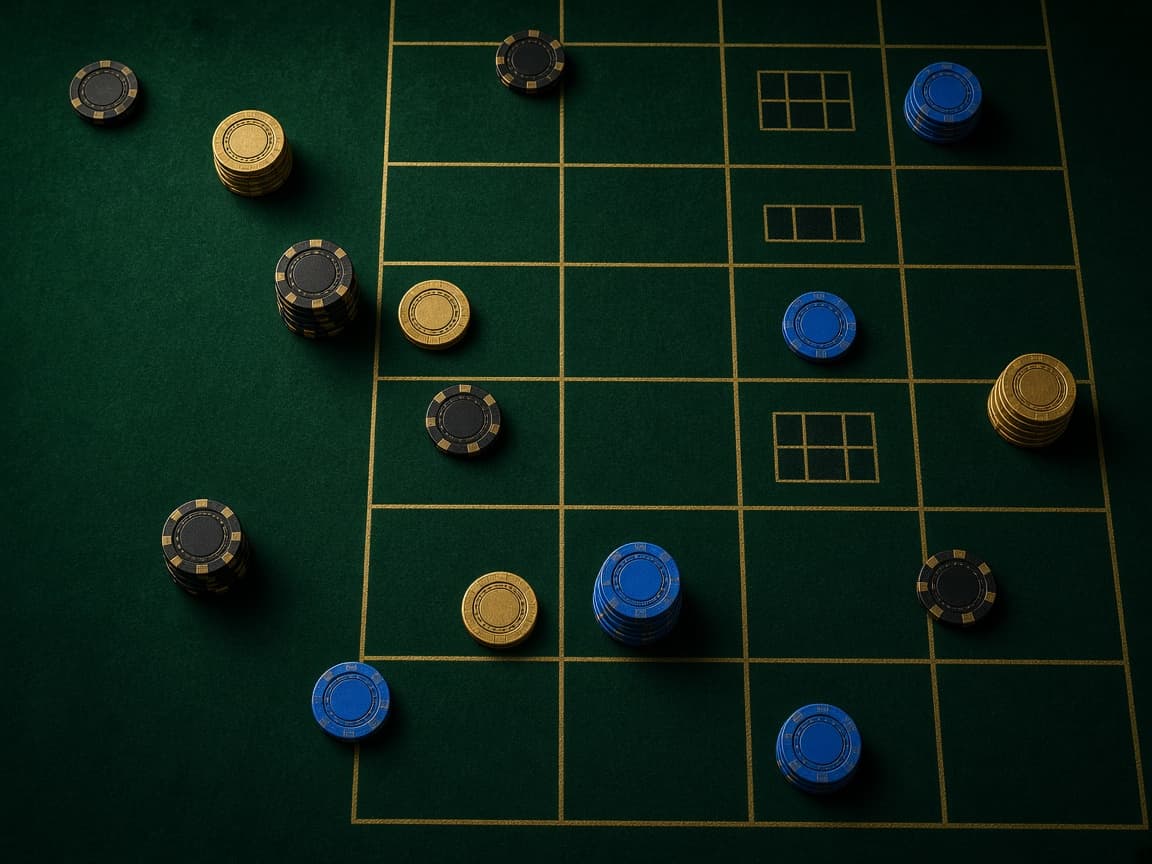 Paño de ruleta con fichas, sin marcas, para explicar cómo se apuesta en Lightning Roulette